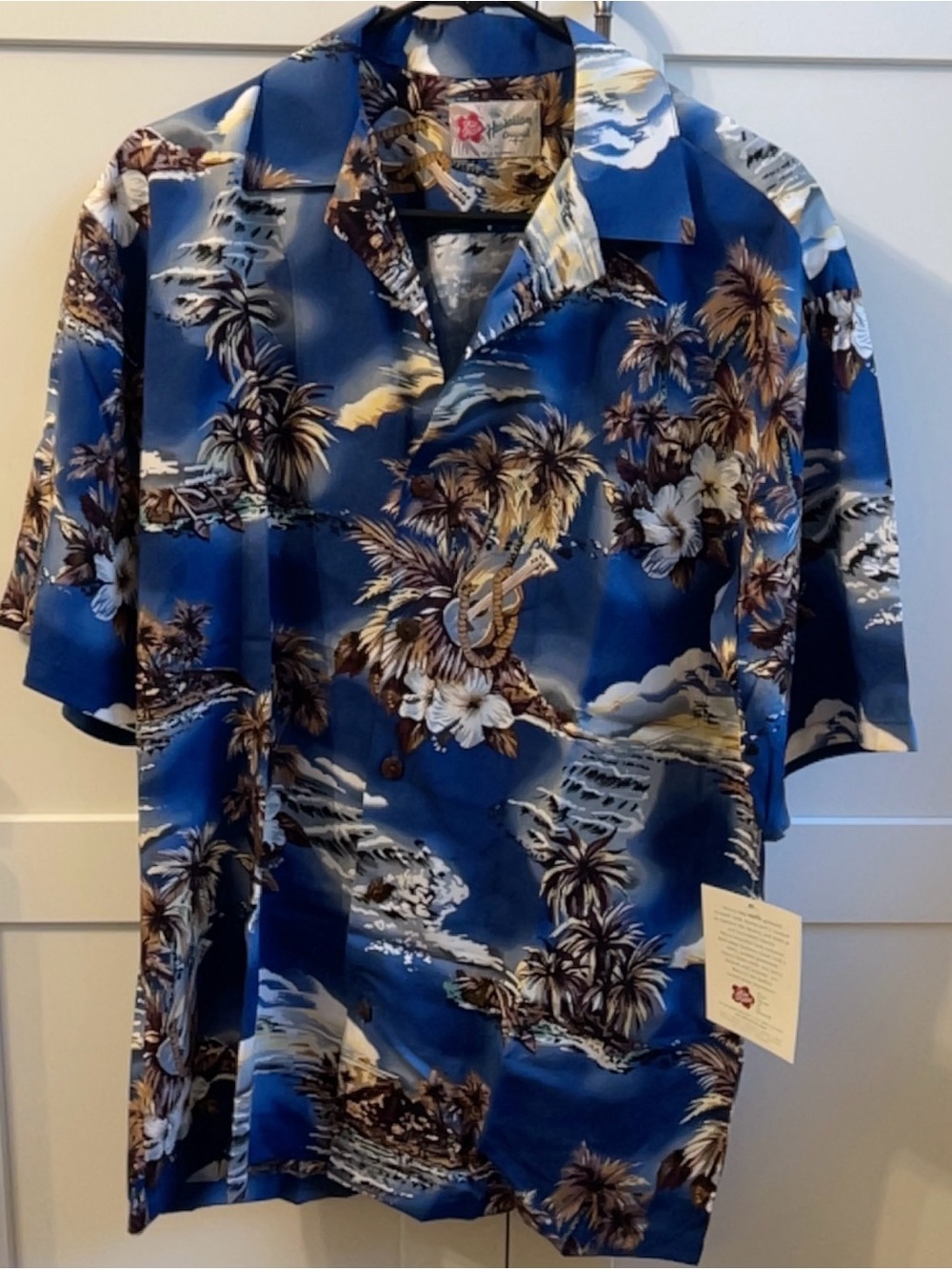 Hilo Hattie Blue Tropical Palm Print Button-Down Camp Shirt